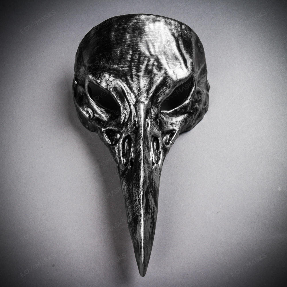 Raven Skull Bird Nose Masquerade Mask - Black Silver